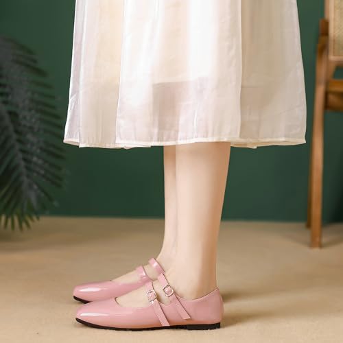 Parisuit Mary Jane Ballet Flats Women Square Toe Double Ankle Strap Pumps Comfortable Rockabilly Vintage Shoes4