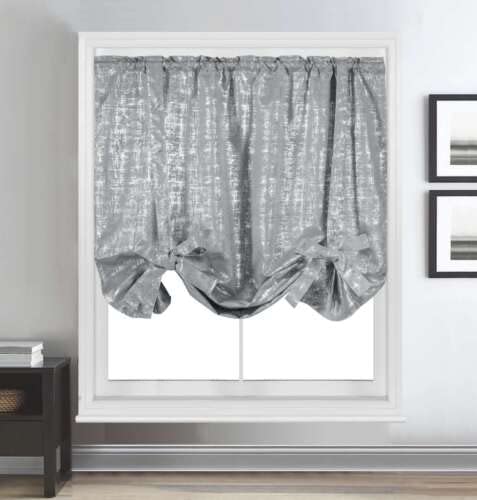 Thermal Blackout Tie-up Blind Metallic Sparkle Curtain Bling Panel (Silver, Width 55" x Drop 60")