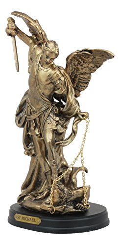 Estatua del Arcángel Miguel de 8 pulgadas en resina y base de madera miniatura 3