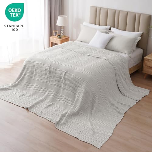 Image of PHF 100% Cotton Waffle Blanket Oversized King 120 inchx120 inch, Lightweight Breathable Extra Large 10'x10' Blankets for Bed, Giant Big Luxury Aesthetic Woven Bedding for Home Decor, Light Grey