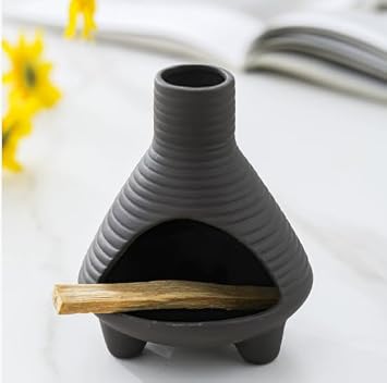 Mini Ceramic Chimenea Incense Burner for Wood, Palo Santo, Sage, and Cones – Handmade Clay Ash Catcher for Meditation, Yoga, Aromatherapy – Heat-Resistant, Easy to Clean, Decorative Zen Smudge Bowl