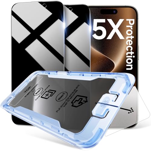 Image of SMARTDEVIL 2 Pack Privacy Screen Protector for iPhone 15 Pro Max, 28 Anti-Spy 9H Tempered Glass, Impact & Scratch Resistant, Auto Dust & Bubble-Free Install Frame, Easy to Install, Case-Friendly