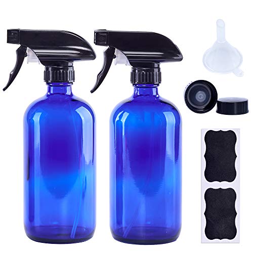 Glass Spray Bottles 16oz Refillable Container suitable for essential oils, cleaning products, aromatherapy, water mist plants (2 Pack，Blue)