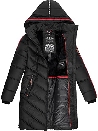 MARIKOO Damen Wintermantel Warmer Steppmantel lang mit Verstellbarer Kapuze Armasa Schwarz Gr. XL