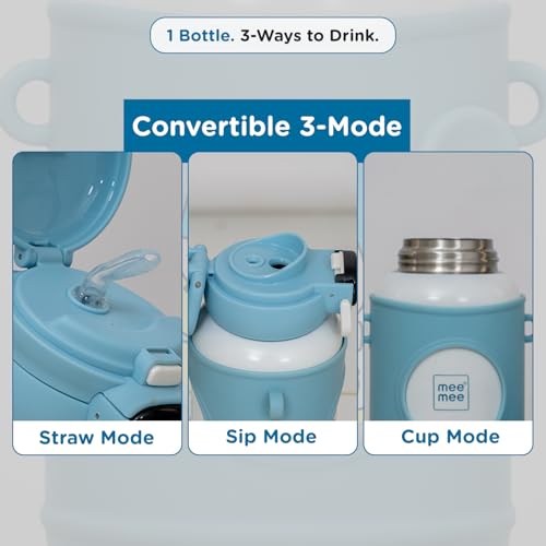 Image of Mee Mee Zippy Sippy 500ml Kids Stainless Steel Water Bottle with Smart Temperature Display | SS316 Steel | 3 Drinking Modes | Leak-Proof Insulated Hot & Cold Bottle | BPA-Free | 2-10 Years (Blue)