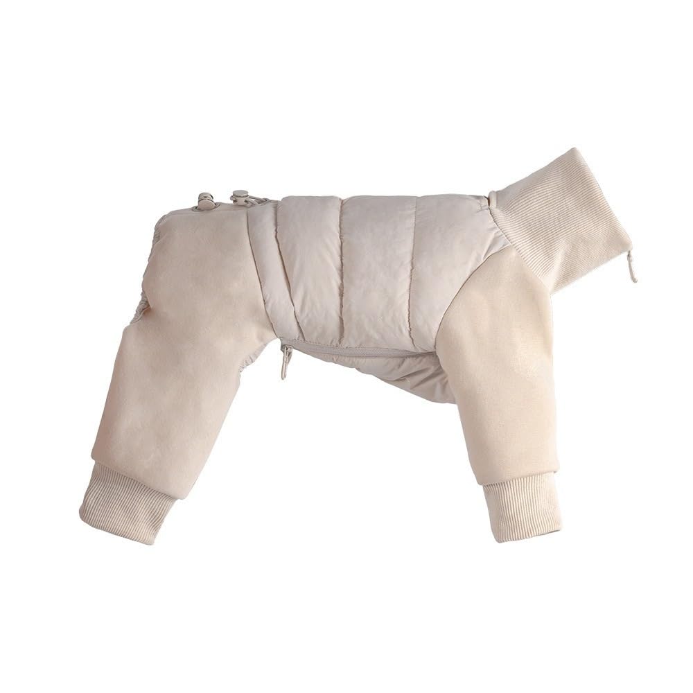 Pet Winter Bodysuit, Four-Leg Protection Dog Coat,Whippet Italian Greyhound Outdoor Winter Warm Jacket Coat (Almond White, XL)