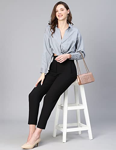 Image of oxolloxo Women Stripe Print Open Collared Cotton Crop Shirt