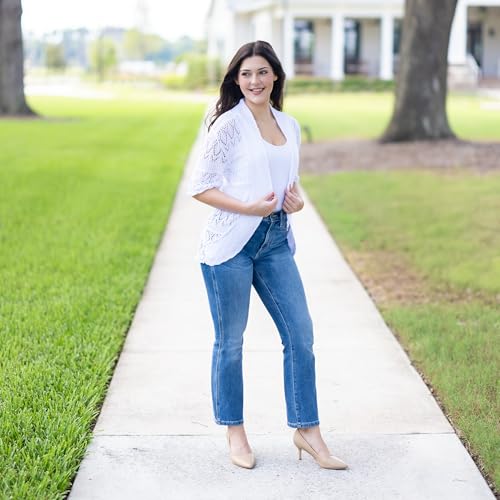 Loxdonz Women's Short Sleeve Crochet Knitted Bolero Shrug Cardigan Cropped Sweater2