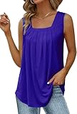 YuYukan Camiseta sin mangas para mujer, casual, sin mangas, ajuste holgado, cuello cuadrado, plisada, dobladillo curvado, túnica, Azul Real, S