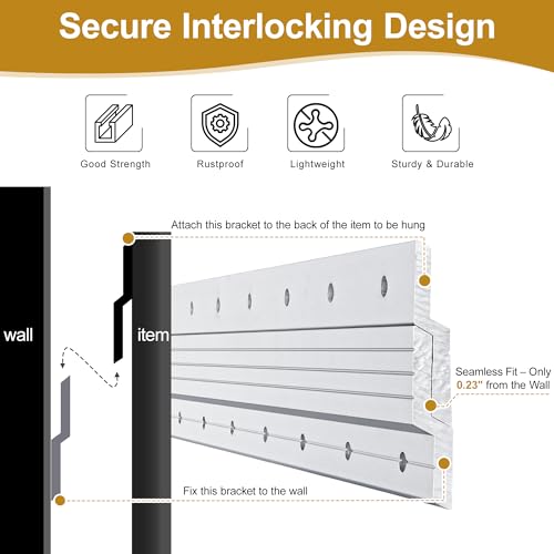 Unlumm 2 Pairs French Cleat Hanger 41 inch, 500 Lbs Load Heavy Duty Mirror Mounting Hardware Aluminum Z Clips Wall Interlocking Bracket Hangers Picture Hanging Kit for Hanging Mirror Picture Cabinet