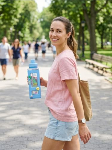 Image of Aider Kawaii Bear Kids Water Bottle, 700ml Blue | With Straw & Stickers, Cute Square Design, Leakproof BPA Free Plastic, For School, Travel, Gym & Daily Use