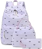 LEDAOU Mochila para meninas, mochila escolar, mochila infantil para adolescentes, conjunto de mochila com lancheira e estojo de lápis, Estampa de laço, 17.3 x 11.8 x 5.5 inches, Mochila para meninas