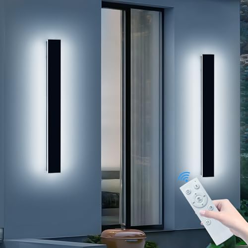 2 Pack Long Outdoor Wall Sconce, 47.2inch Modern Exterior Light Fixture, IP65 Waterproof, 3000K-6000K Dimmable, Strip Wall Mount Lighting for Patio, Garden, Garage with Remote Control