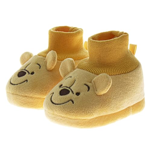 Image of Disney Baby Booties Girls Boys Infant Shoes - Mickey, Minnie and Winnie the Pooh First Walker Warm Socks Newborn Crib Slippers (Size 2,3,4 Infant)