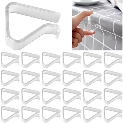 24 Pieces Transparent Clear Tablecloth Clips, Plastic Table Cloth...