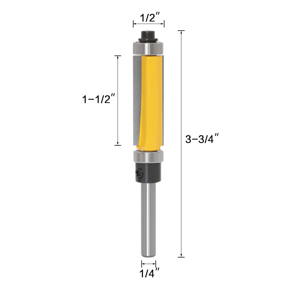Flush Trim Router Bit Eyech 3pc Pattern Set, 1/4 Inch Shank Pattern ...