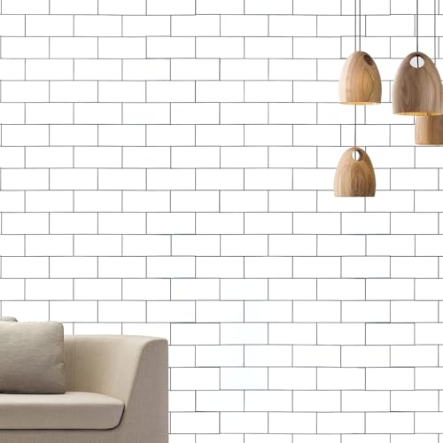Image of FOKRIM White Brick Wallpaper for Walls Sticker 45x300cm 14-sqft - Peel and Stick Removable Self Adhesive Waterproof Wall Paper for Home Kids Room Play Room