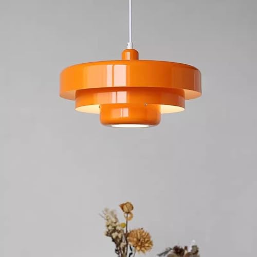 Miniatura 3 de Lámpara colgante de mediados de siglo, 1 luz naranja, lámpara colgante de techo de 3 capas, diseño de pantalla de metal vintage para mesa de