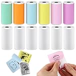 BYBOUS 12 Rolls Thermal Paper Coloured Self-Adhesive Printing Sticker 53mm x 28mm for Mini Printer, Small Label Printer T02 M02, Study Notes Maker Gift, Journal Photos, Journal, Work, DIY