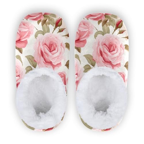 RunningBear Pink Rose White House Slippers Non-Slip Soft Sole Slippers for Women