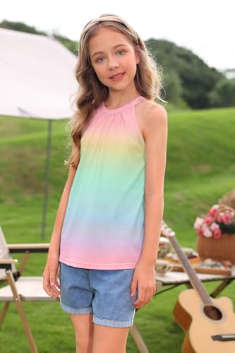 Image of BesserBay Girls Summer Back Button Halter Neck Tank Top Cold Shoulder Casual Blouse Pleated Sleeveless Shirts 5-14 Years
