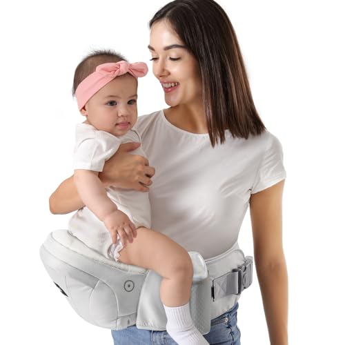 Image of HKAI Baby Hip Carrier,Baby Carrier with Adjustable Waistband & Breathable Mesh, Ergonomic Carrier with Non-Slip Hip Seat Surface for Newborns & Toddlers (Light Grey)