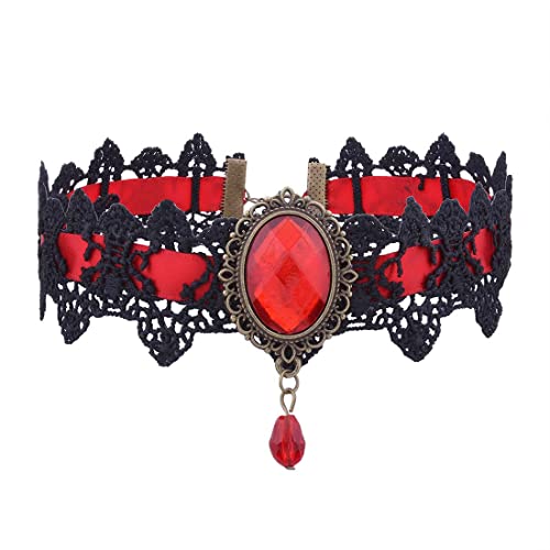 Prosy Schwarz Spitze Halsketten Gothic Spitze Choker Kristall Anhänger Halloween Cosplay Party Diamant Halskette Schmuck für Frauen und Mädchen...