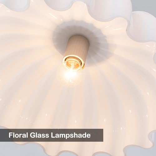 Image of 16 inch Milk Glass Pendant Light Vintage Flower Modern Brushed Nickel Chandelier