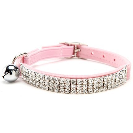 CHUKCHI Soft Velvet Safe Cat Adjustable Collar Bling Diamante With Bells,11 inch for small dogs and cats (Pink) by CHUKCHI Cover