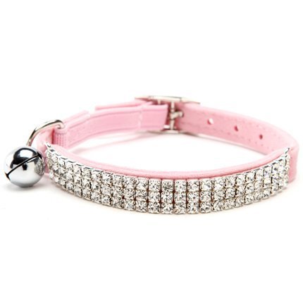 CHUKCHI Soft Velvet Safe Cat Adjustable Collar Bling Diamante With Bells,11 inch for small dogs and cats (Pink) by CHUKCHI