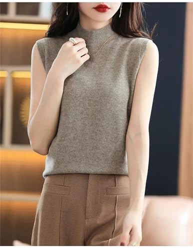 Women Sweater Vest Half High Collar Spring Fall Slim Fit Knit Warm Knitted Pullover Tops Casual Jumpers2