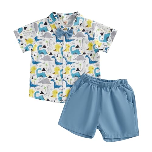 Image of Owl's-Yard Baby Boy Easter Outfits Rabbit Carrot Short Sleeve Button Down Shirts and Solid Color Shorts 2 Pcs Summer Set