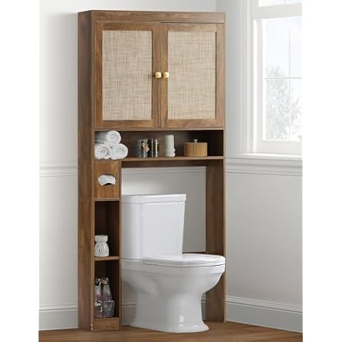 LOUVIXA Over The Toilet Storage Cabinet, Over Toilet Bathroom Organizer with Double Doors and Adjustable Shelf, Freestanding Home Space Save Toilet Rack (Rustic Brown, Double Doors) Cover