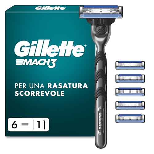Gillette Rasoio Uomo Mach3 a 3 Lame, 1 Manico + 6 Lamette Barba
