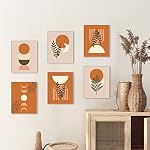 HLNIUC Boho Wall Art, décor géométrique, (12X16inch) toile d'art travail, photo minimaliste, imprimé mural beige, affiche orange brûlé pour chambre salle de bains salon abstrait impression décoration esthétique