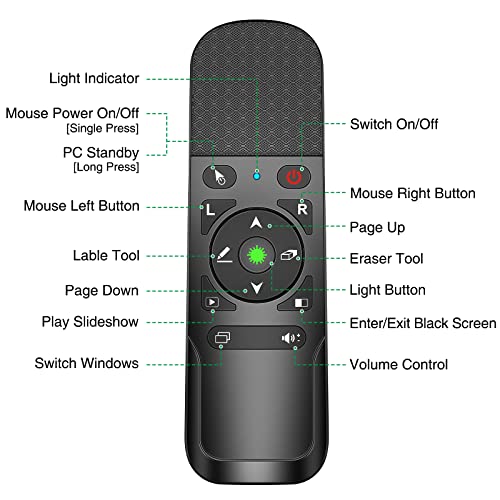 Image of Presentation Clicker Mouse Control with Green Light for PowerPoint Presentations, Wireless Presenter Remote Control Slide Clicker for Classroom Office