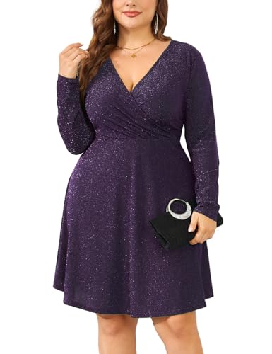 Image of ZOMVA 2025 Plus Size 0X-4X Sparkly Glitter Wrap V Neck A Line Mini Dress Sparkle Sequin Sexy Dresses Cocktail Party Club