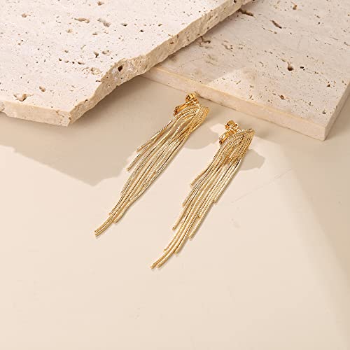 FANZE Clip on Earrings Women, Gold Silver Statement Earrings, Dangle Earrings for Women, Tassel Earrings for Women4