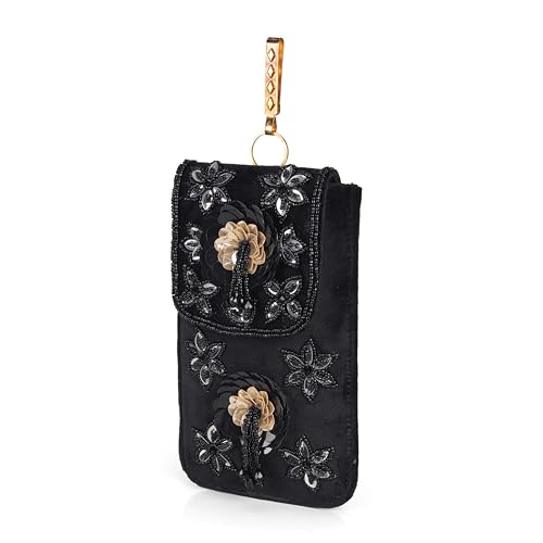 Image of J I ACCESSORIES Velvet Saree Clutch Mobile Pouch Waist Clip Ladies Purse Gift For Women