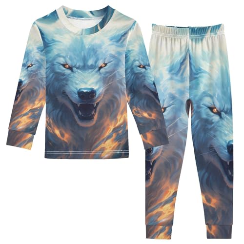 ALAZA White Wolf Howling Pajama Set Pijamas Para Niños Long Sleeve Sleepwear