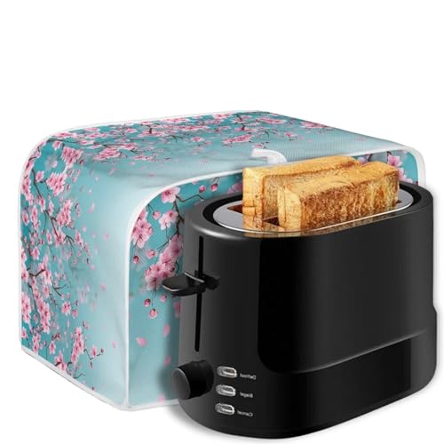Image of Talayituse Cherry Blossom Print Toaster Dust Cover 4 Slice, Christmas Decoration Bread Maker Cover Toaster Covers Washable Stain Resistant Kitchen Small Appliance Cover, Blue