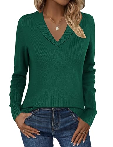 Image of Zeagoo Womens Sweaters Fall Fashion 2025 Long Sleeve Tops V Neck Business Casual Collared Knit Tunic Pullover Outfits
