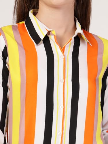 Image of Style Quotient Women Beige White Stripe Printed Formal Shirt
