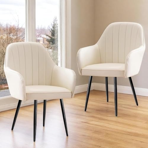 Image of Set of 2 Accent Chair for Living Room | Modern Armchair in Soft Velvet Fabric with Sturdy Legs | Premium Chair for Home Living Room Bedroom Restaurent | (Black Legs, White)