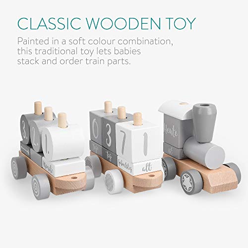Navaris Holz Eisenbahn Holzzug für Kinder - Zug Holzspielzeug mit Buchstaben Zahlen - Baby Spielzeug personalisierbar… – Bild 4