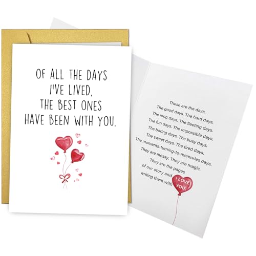 Qiliji Romantic Anniversary Card Gift for Husband Wife, Birthday Card Gift for Boyfriend Girlfriend, Love Cards for Men Women, Valentines Day Cards for Him Her, Of All The Days I've Lived