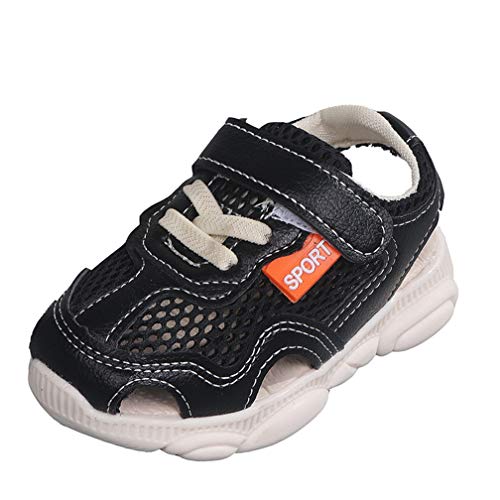 EISHOW Toddler First Walker Shoes Kids Summer Beach Breathable Closed-Toe Sandals Casual Mesh Walking for Baby Boys Girls (Age:18-24 Months,Black)