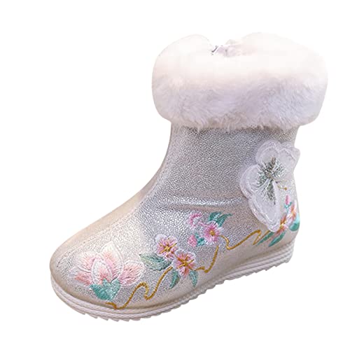 Breathable Boots 3 to 13 Years Girls Shoes Butterfly Embroidered Warm Cotton Boots Embroidered Boots National Boots