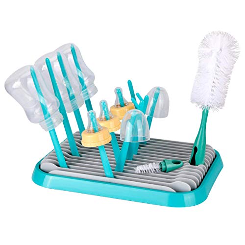 Image of Baby Bottle Drying Rack with Bottle Cleaning Brush Set/Plastic Bag and Bottle Dryer - Drying Rack Saves Money and The Planet Folds for Easy Storage