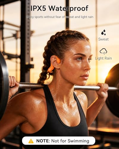 Image of SANOTO Bone Conduction Headphones Bluetooth Open Ear Headphones, Lightweight Bone Conduction Earbuds IPX5 Waterproof Sport Wireless Earphones for Running Cycling Workout (Orange) | Lightweight Bone Conduction Earbuds IPX5 Waterproof Sport Wireless Earphones for Running Cycling Workout
